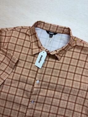 OUKU 2XL Men's Dress Shirt Tan Brown Stripes and Plaid NWT